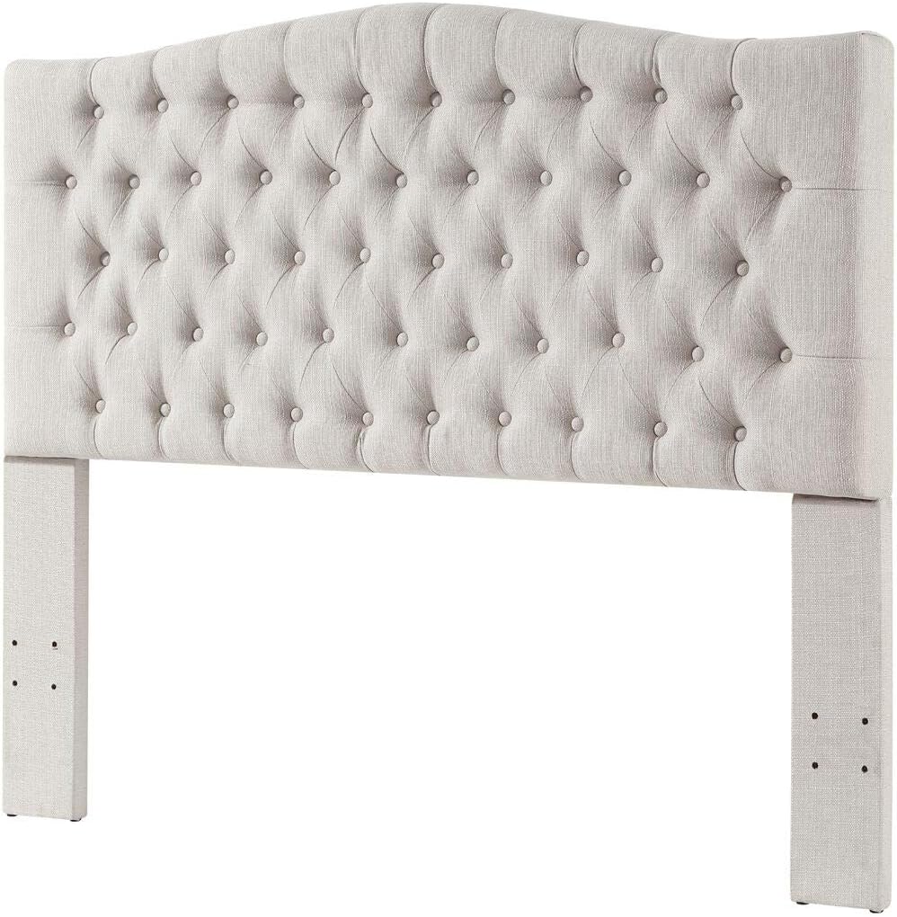 Upholstered Tufted Button Linen Fabric Headboard,Comfortable Fashional Headboard Queen/Full,Ivory