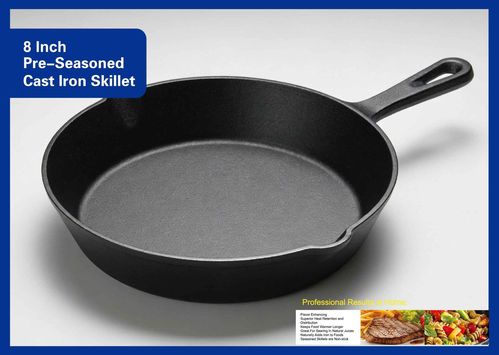 Pre-Seasoned Cast Iron Skillet, 8 Inch, Black