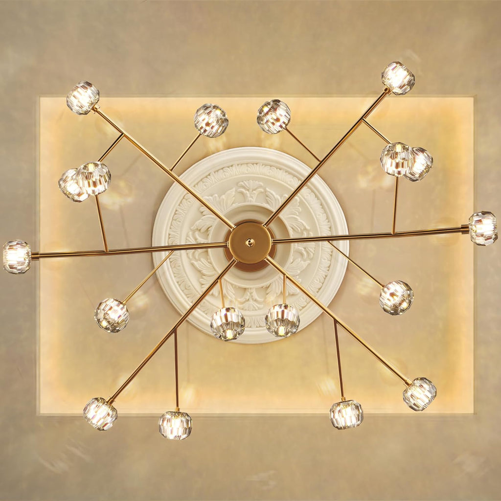 Modern Sputnik Chandelier 18-Light Crystal Pendant 43" LED Ceiling Light Pendant, Cut Crystal with G9 LED Bulbs (Gold)