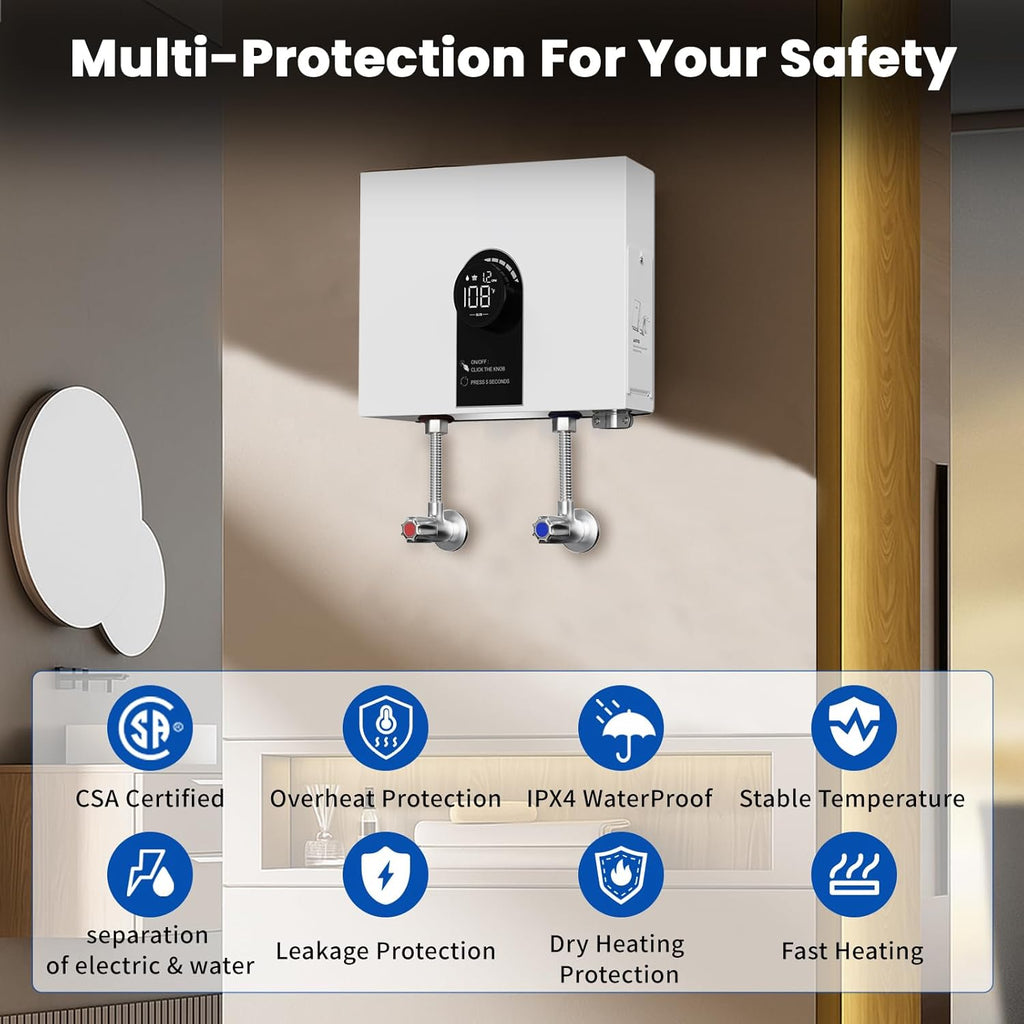 Tankless Water Heater Electric, 13kW 240Volt On Demand Instant Hot Water Heater with LED Digital Display