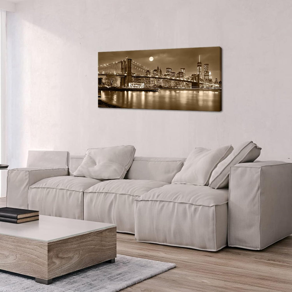 Brooklyn Bridge Canvas Wall Art Sepia New York City Picture Home Decor Manhattan Skyline Artwork Prints Stretched