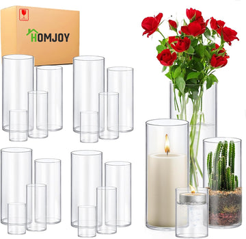 Glass Cylinder Vase Sets 16 Pack Tall Clear Flower Vase Hurricane Floating Candle Holder for Table Centerpiece