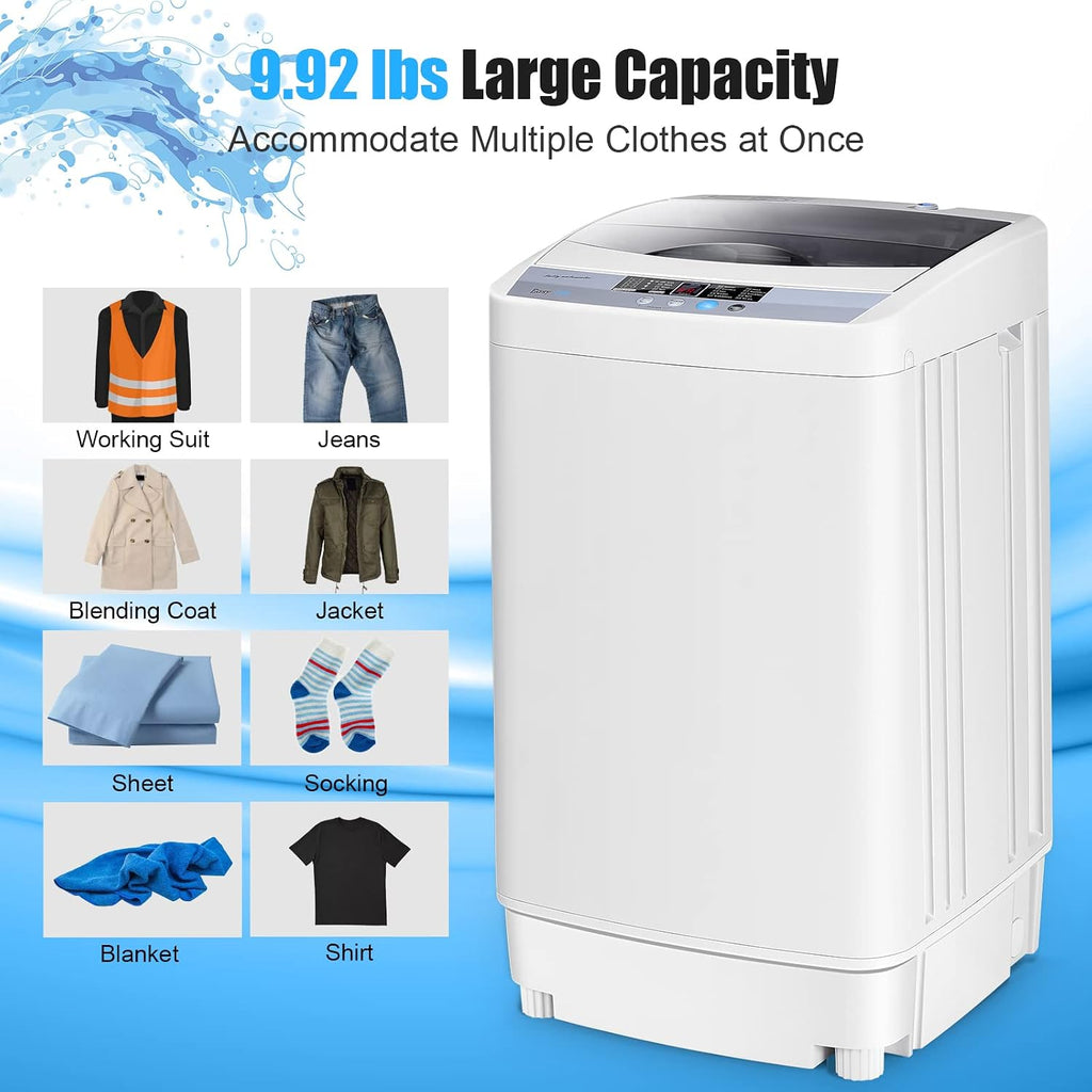 Portable Washing Machine, 12 Lbs Capacity Full-automatic Washer with 10 Wash Programs, LED Display, 8 Water Levels
