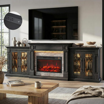104" Sectional Fireplace TV Stand with LED/Outlet, 3 in 1 Modular | Media Entertainment Center with Storage for TVs
