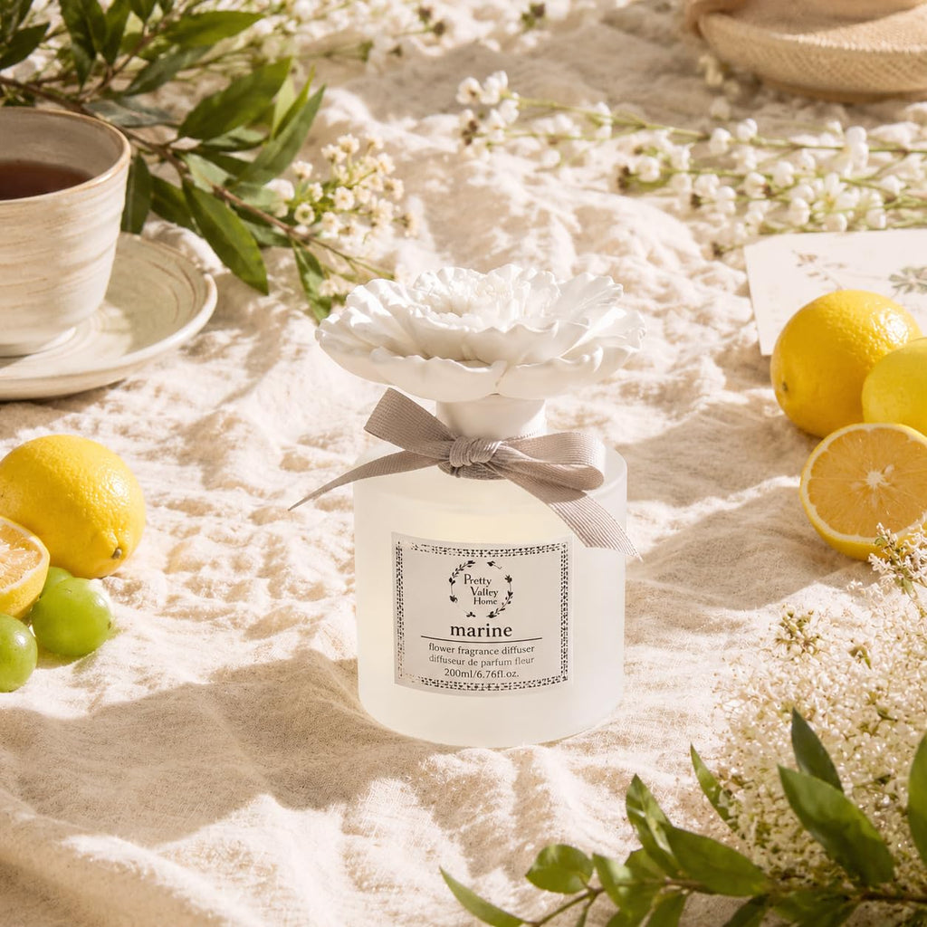 Ceramic Diffuser Flower 200ml Gift Box (Marine Scent White)