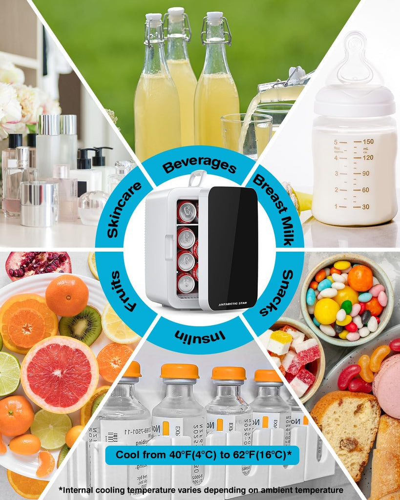 Compact Mini Fridge, 10L Portable Small Refrigerator, 2.6 Gal Mini Fridge with AC/DC Adapters, Small Cosmetics Cooler