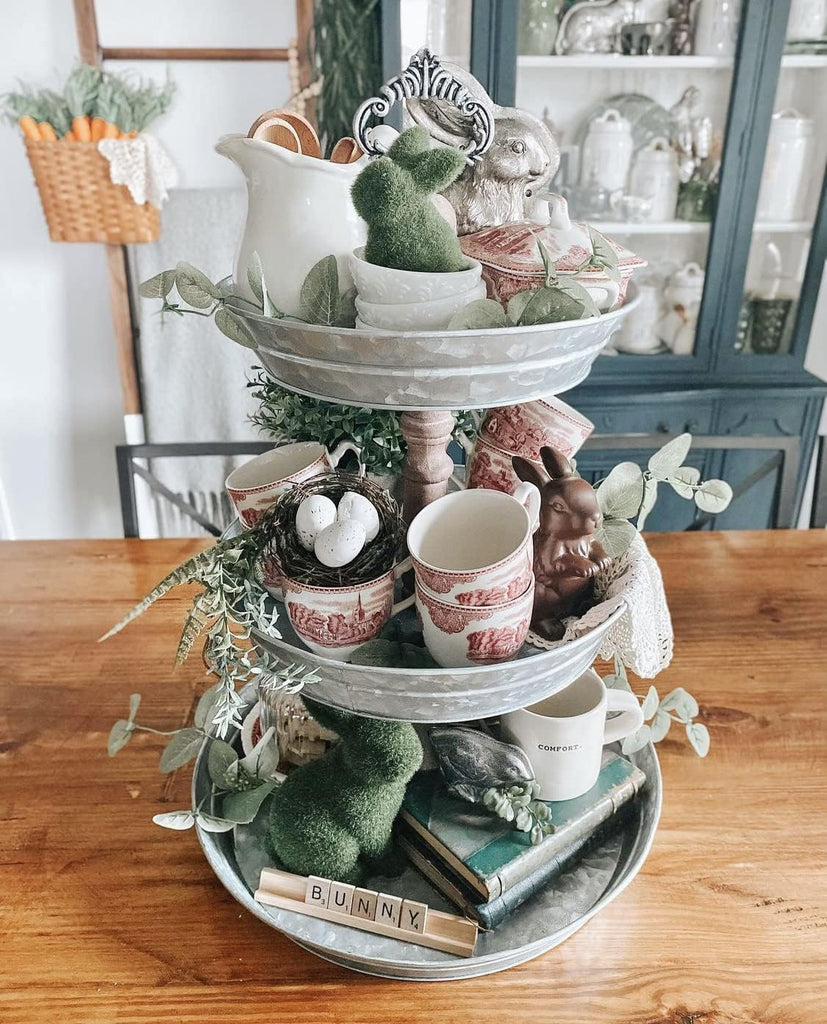 3 Tiered Tray Stand [XL] - Stunning, Extra Large Three Tier Tray, Galvanized Metal Serving Stand for Cookie and