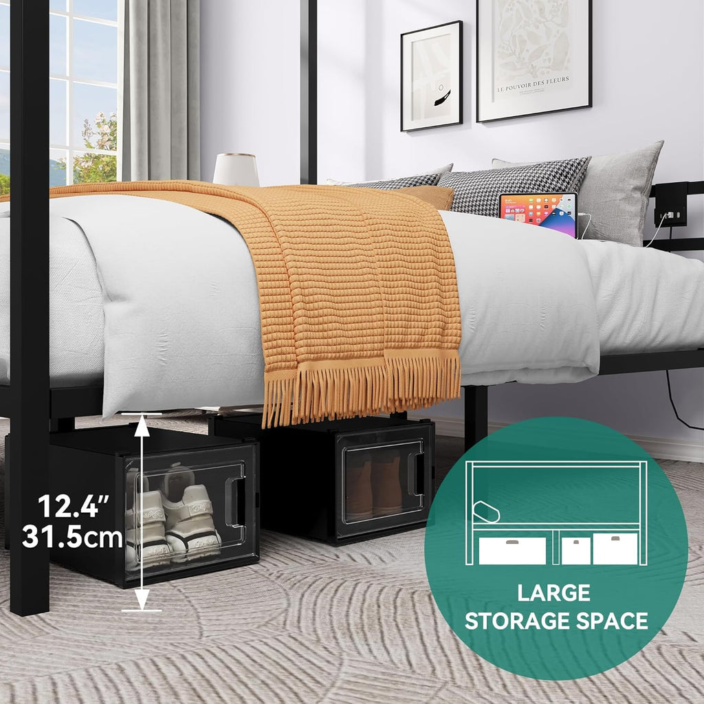 Canopy Bed Frame, Four Poster Platform Bed w/USB Charging Station
