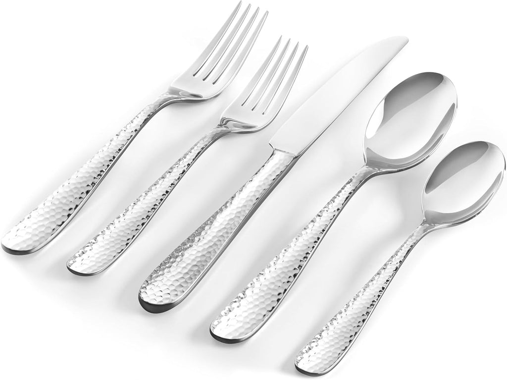 Premium 40-Piece Hammered Silverware Set, 18/10 Stainless Steel