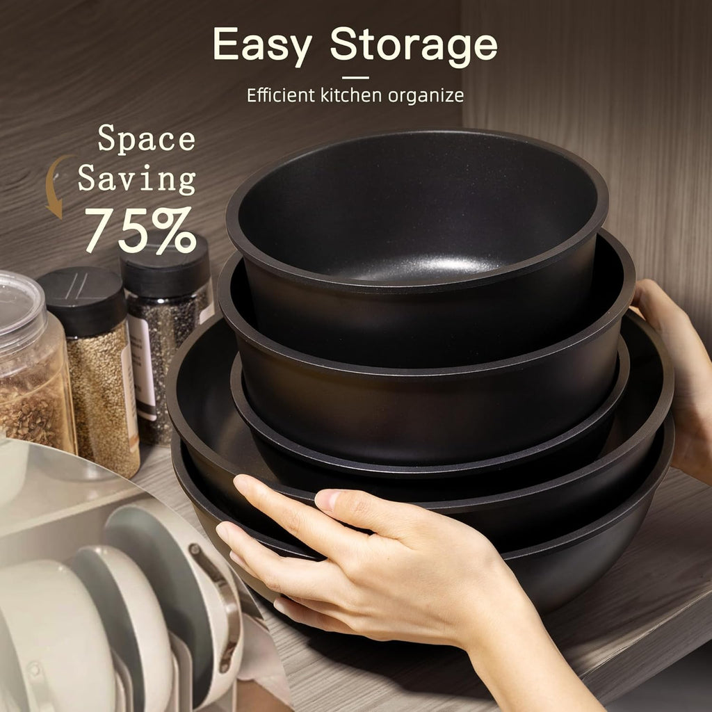 21 Pcs Pots and Pans Set Non Stick, Ceramic Cookware Set Detachable Handle, RV Kitchen Cooking Set Removable Handles