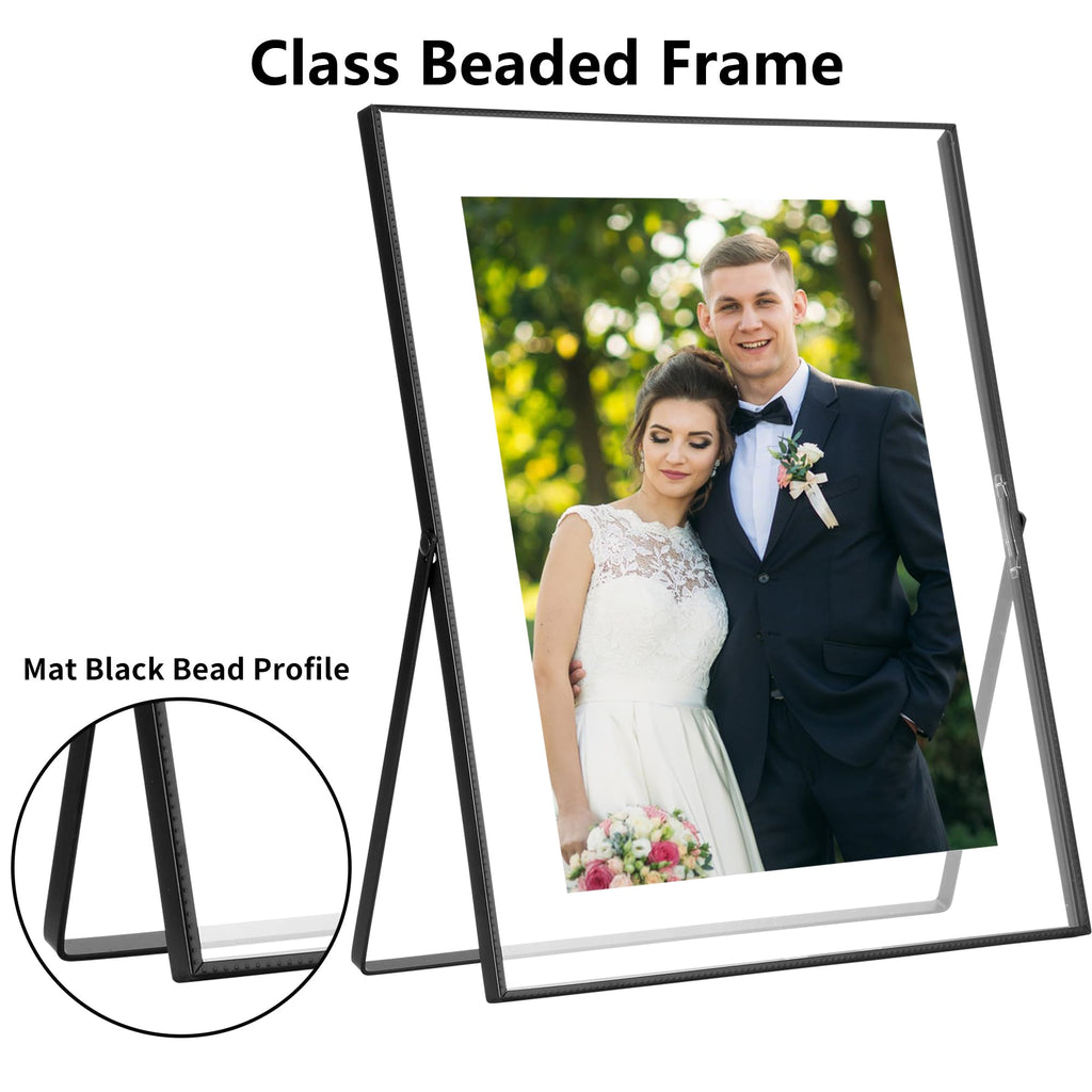 6x8 Black Floating Metal Beaded Frame, Tempered Glass
