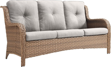 Outdoor Patio Wicker Sofa 900Lbs Weight Capacity, Large 3 Seater Wicker Patio Couch with 4in Seat Cushions and Deep