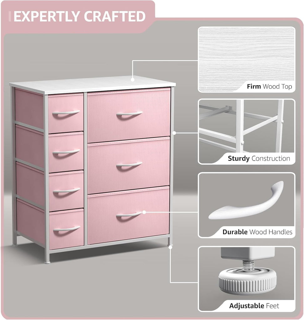 Dresser with 7 Drawers - Furniture Storage Chest for Kid's, Teens, Bedroom, Nursery, Playroom, Clothes, Toys - Steel
