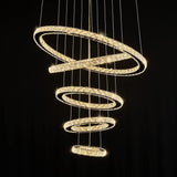 Modern Crystal Chandeliers for High Ceilings, 5 Rings Led Chandelier Pendant Light Fixture 3 Colors Adjustable, Gold Chandelier for Foyer Dining Room Bedroom Living Room Staircase, D8"-12"-16"-20"-24" A100-B0BBQWBQCK