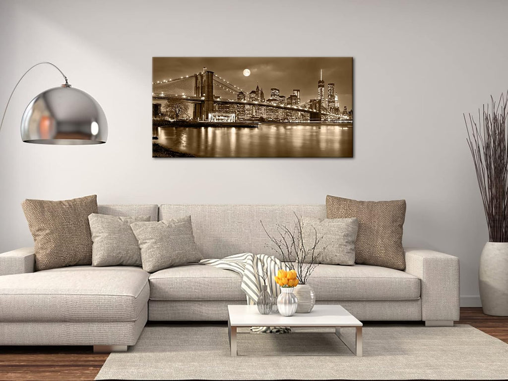 Brooklyn Bridge Canvas Wall Art Sepia New York City Picture Home Decor Manhattan Skyline Artwork Prints Stretched