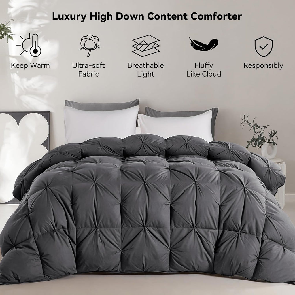 Premium Down Comforter Queen, Luxurious All Season Duvet Insert with Cotton Blended Fabric