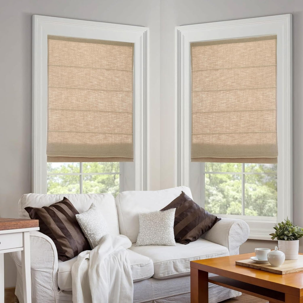 Cordless Linen Roman Shades for Windows, Washable Lined Fabric Roman Window Shades, Custom Blackout Light Filtering