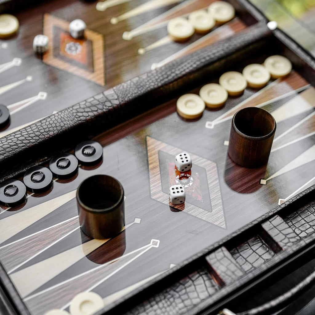 Personalized Leather Backgammon Set - Handmade Wooden Board Game with Carrying Case - Custom, Birthday Gift - Set of 37