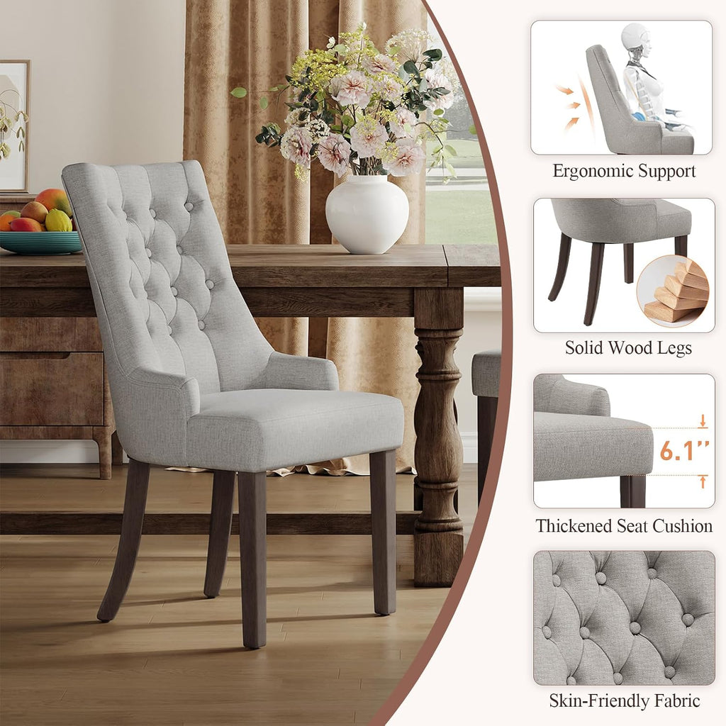 Fabric Side Dining Chairs Set of 6, Wingback Upholstered Dining Room Chairs with Tufted Button, Living Room Chairs