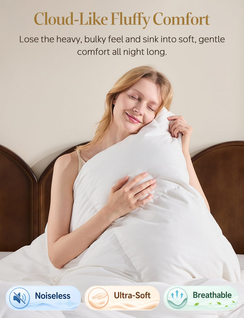 Goose Feather Down Fiber Comforter King Size, Fluffy Duvet Insert