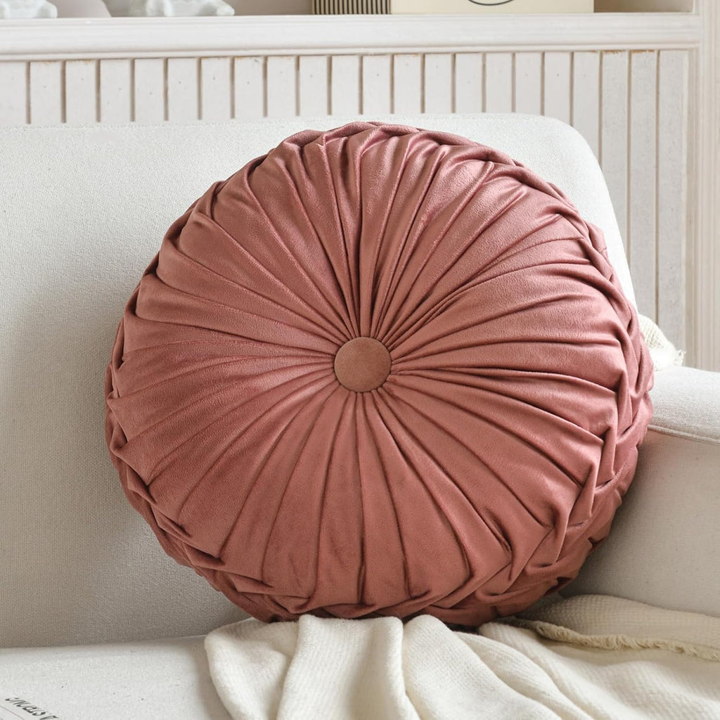 Round Throw Pillow Velvet Home Decoration Pleated Round Pillow Cushion