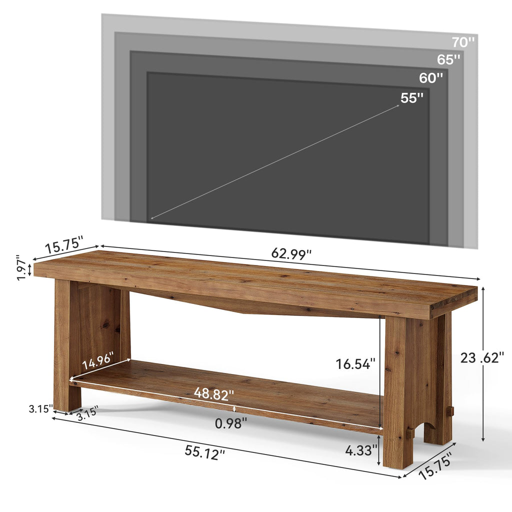 63 Inch Solid Wood TV Stand for 65 70 Inch TVs, Rustic Entertainment Center