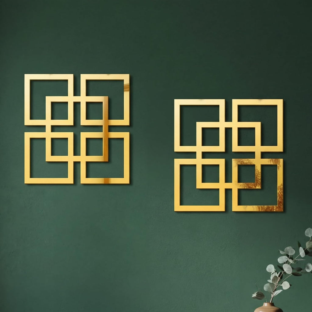 Wall Mount Home Mirror, 2 Pieces Silver Square Decorative Mirror , 11.8 x 11.8 Inches(Gold,Mirrored)