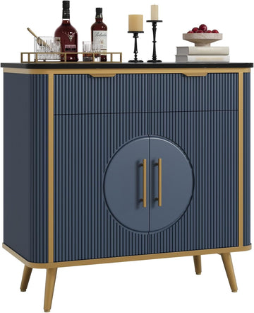 35" Modern Sideboard Buffet with Storage, Kitchen Storage Cabinet with Adjustable Shelves & 2 Drawers, Accent Fluted