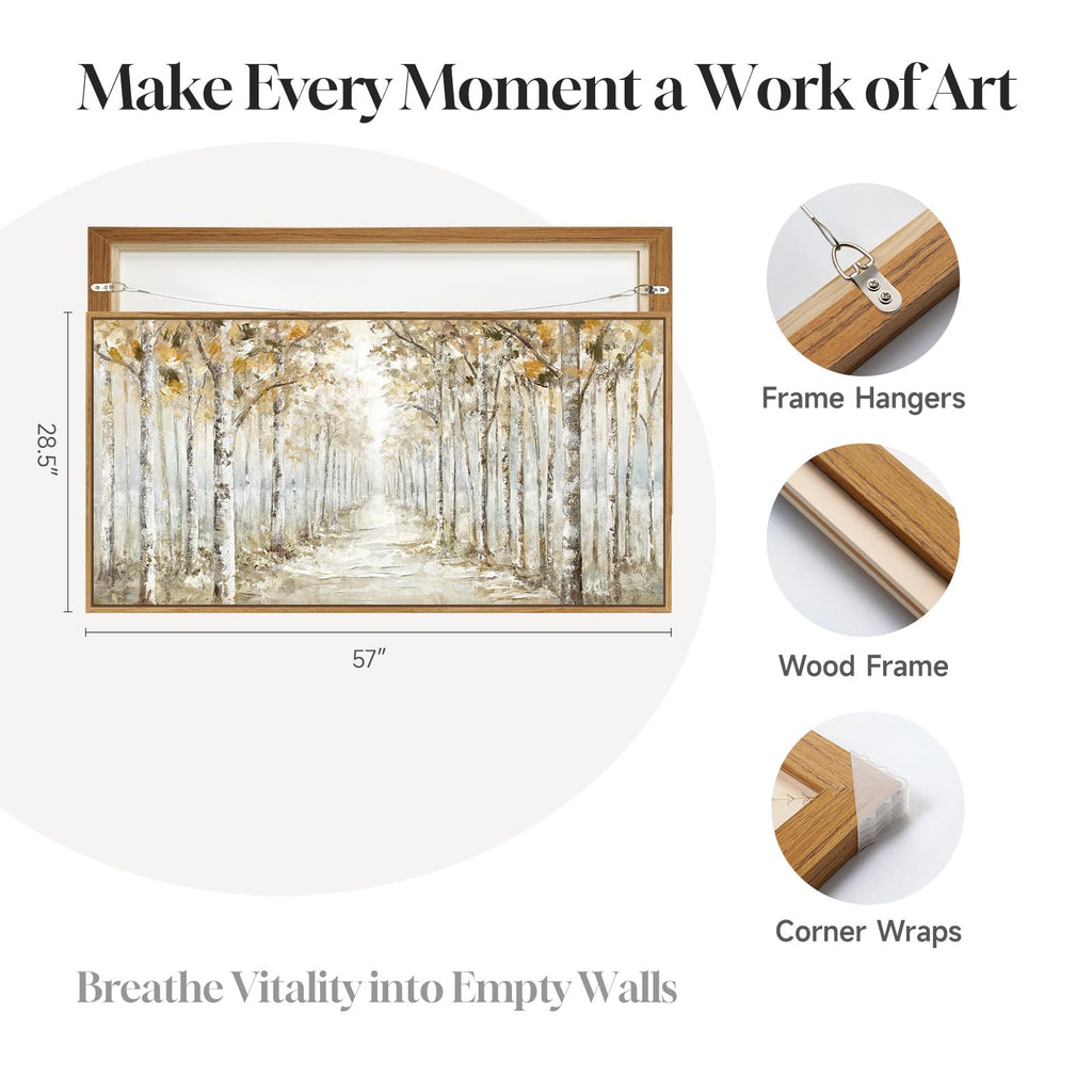 Framed Birch Tree Forest Landscape Wall Art, 60x30 Inch