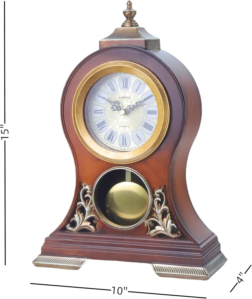 Table Clock 15''H Mantel Clock with Pendulum Roman Numeral Antique Desk Clock for Bedroom Living Room Indoor for Home