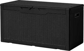 97 Gallon Deck Box, Waterproof Resin Outdoor Storage Box for Outside and Patio, Large Outdoor Storage Bench Cabinet