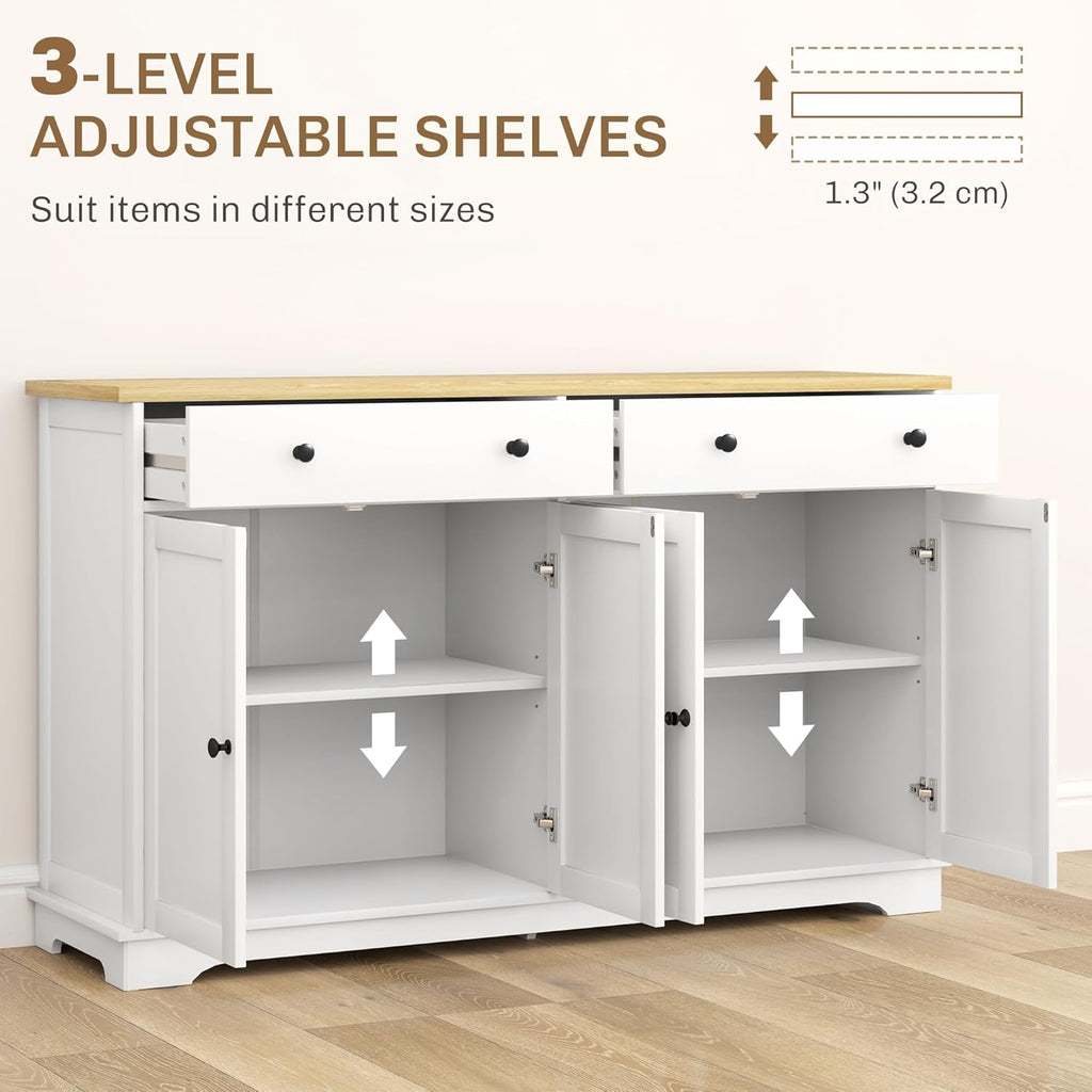 Sideboard Buffet Cabinet with Storage, 55" Modern Kitchen Cabinet with 4 Doors, 2 Drawers and 2 Adjustable Shelves