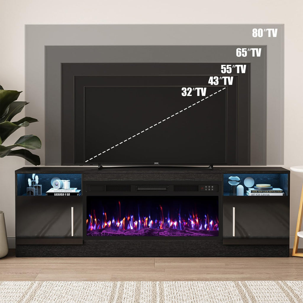 Fireplace with TV Stand 36" inch Electric Fireplace Up to 80" TVs, LED Light Entertainment Center, 70" Modern Wood