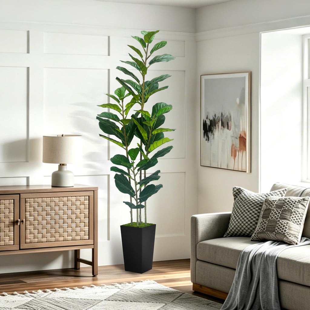 6FT Artificial Fiddle Fig Tree with Black Planter