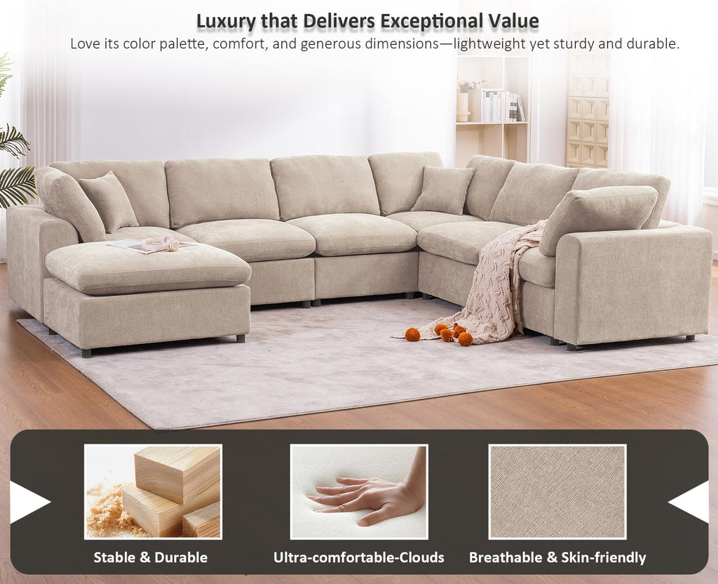 Oversized Modular Sectional Sofa Couch, Light Camel
