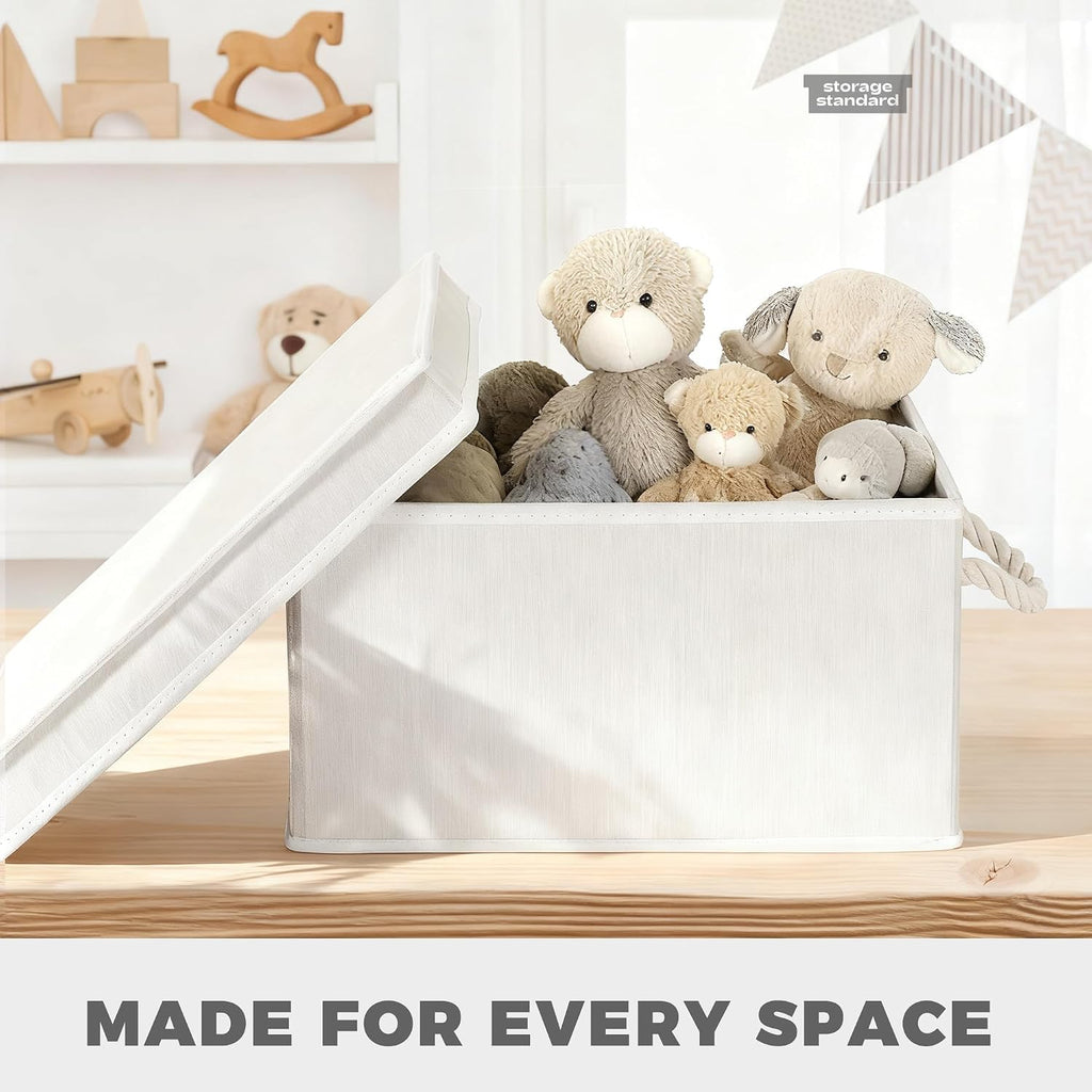 Set of 3 Fabric Bins for Organization - Foldable & Stackable With Lid & Rope Handles - Collapsible Fabric Storage
