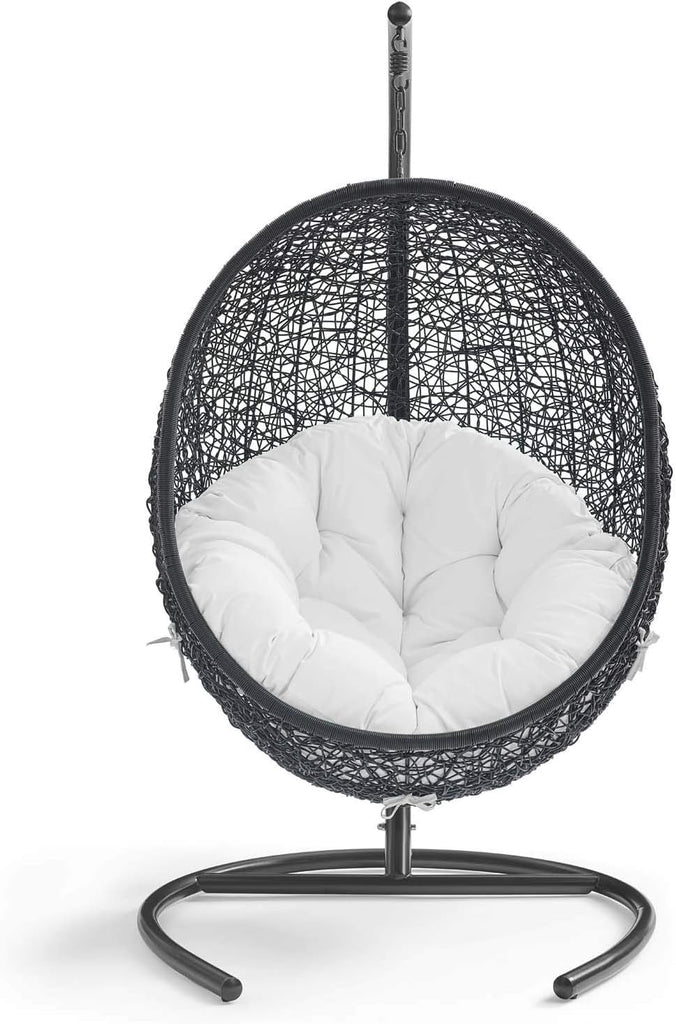 Encase Wicker Rattan Outdoor Patio Porch Lounge Egg Swing Chair with Stand in White