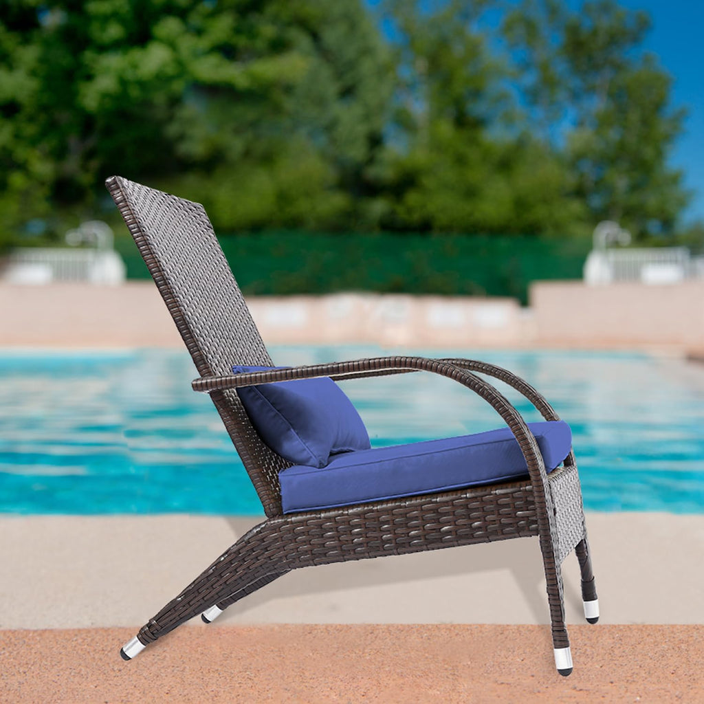 Outdoor Wicker Adirondack Chairs Set 2 Rattan Fire Pit Chairs Oversized Comfy Relax Accent Patio Chairs with Soft