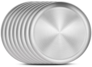 8 PCS Stainless Steel Plate Set, 10.2 Inches Dinner Plates Reusable