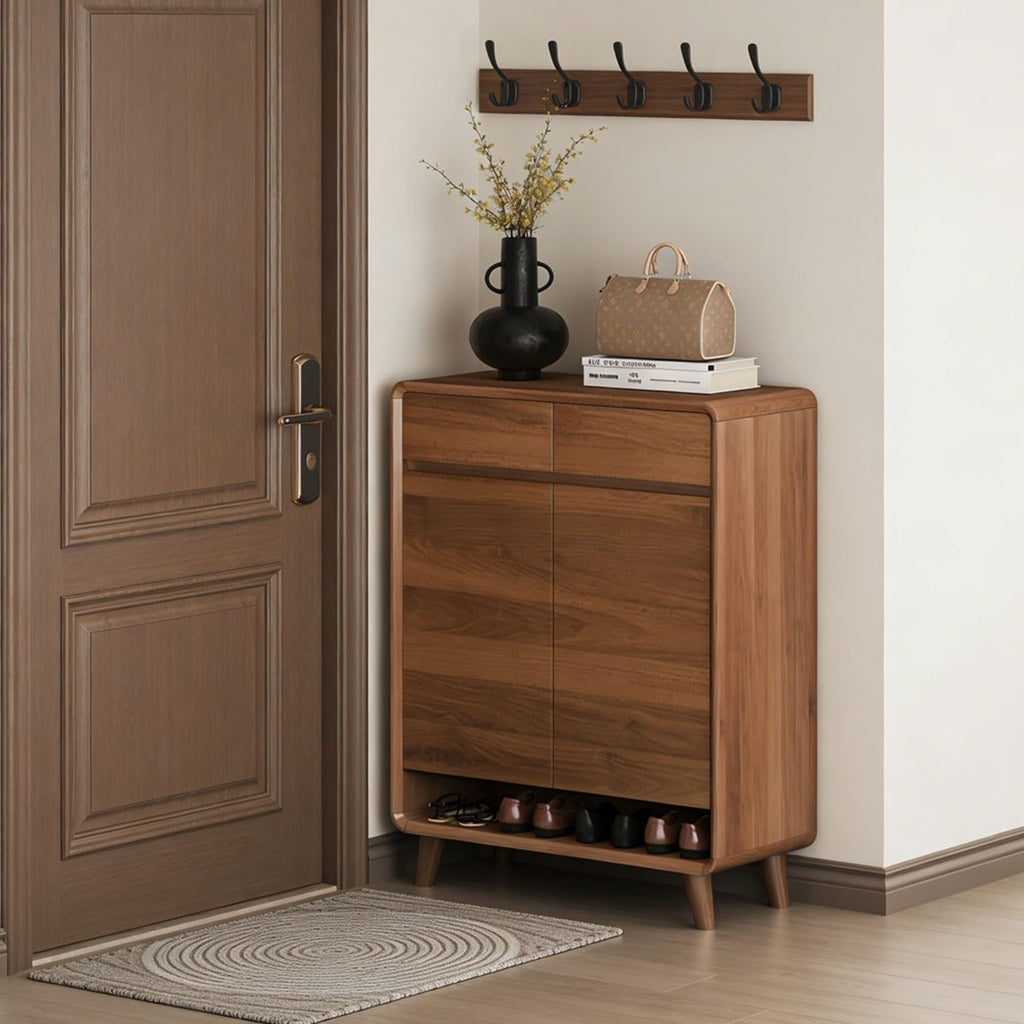 Hallway Storage Shoe Cabinet ,Wooden Storages Space-Saving Shelf,Organizer Rack,with Drawers,Fluted,with Adjustable