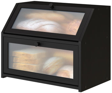 Black Counter, Large Bamboo Wood Double Layer, Wooden Bread Storage Capacity