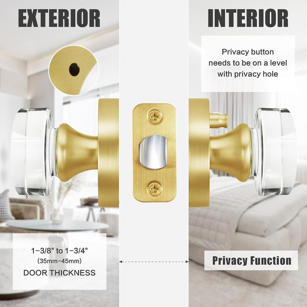 Glass Door Knobs Gold Door Knob Interior Satin Brass Privacy Door Knob and Bathroom Crystal Door Knob
