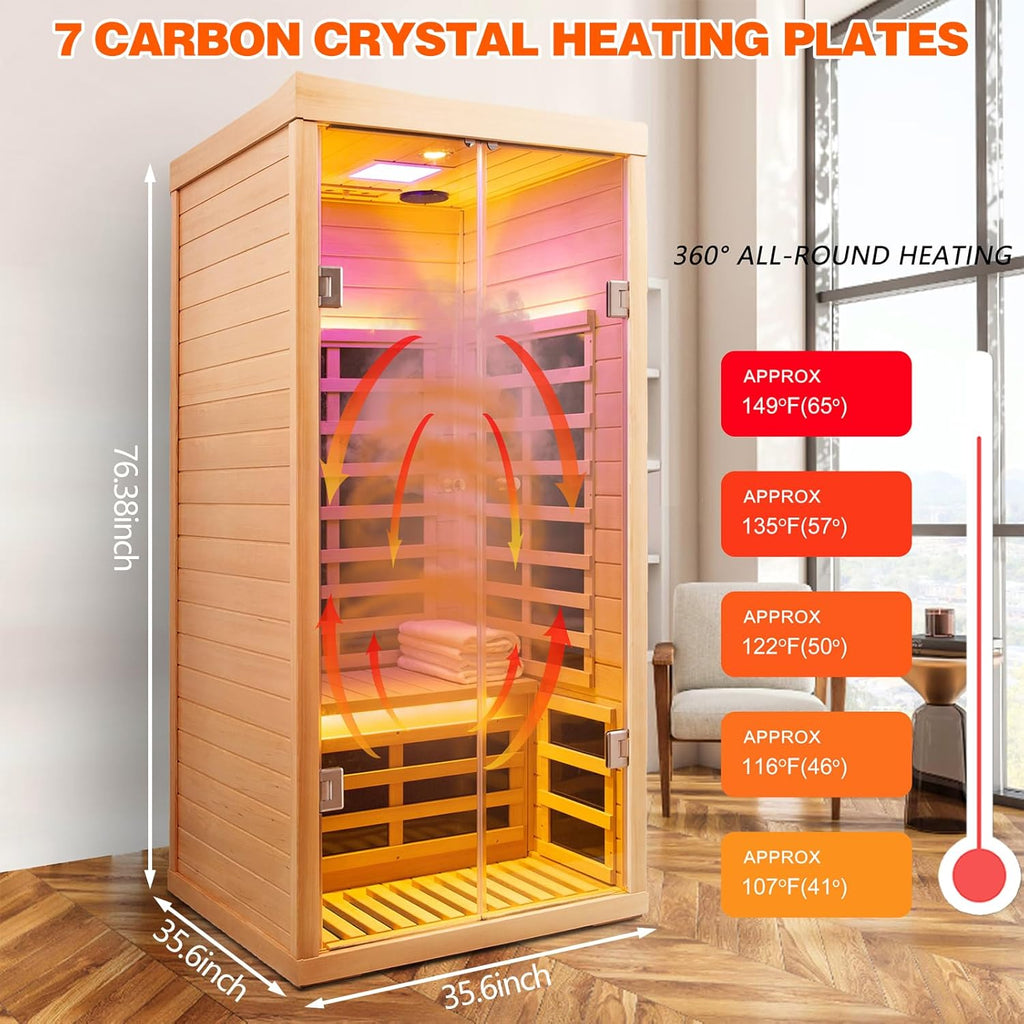 Smart APP Control 1 Person Ultra Low EMF (0-5mG) Far Infrared Sauna for Home