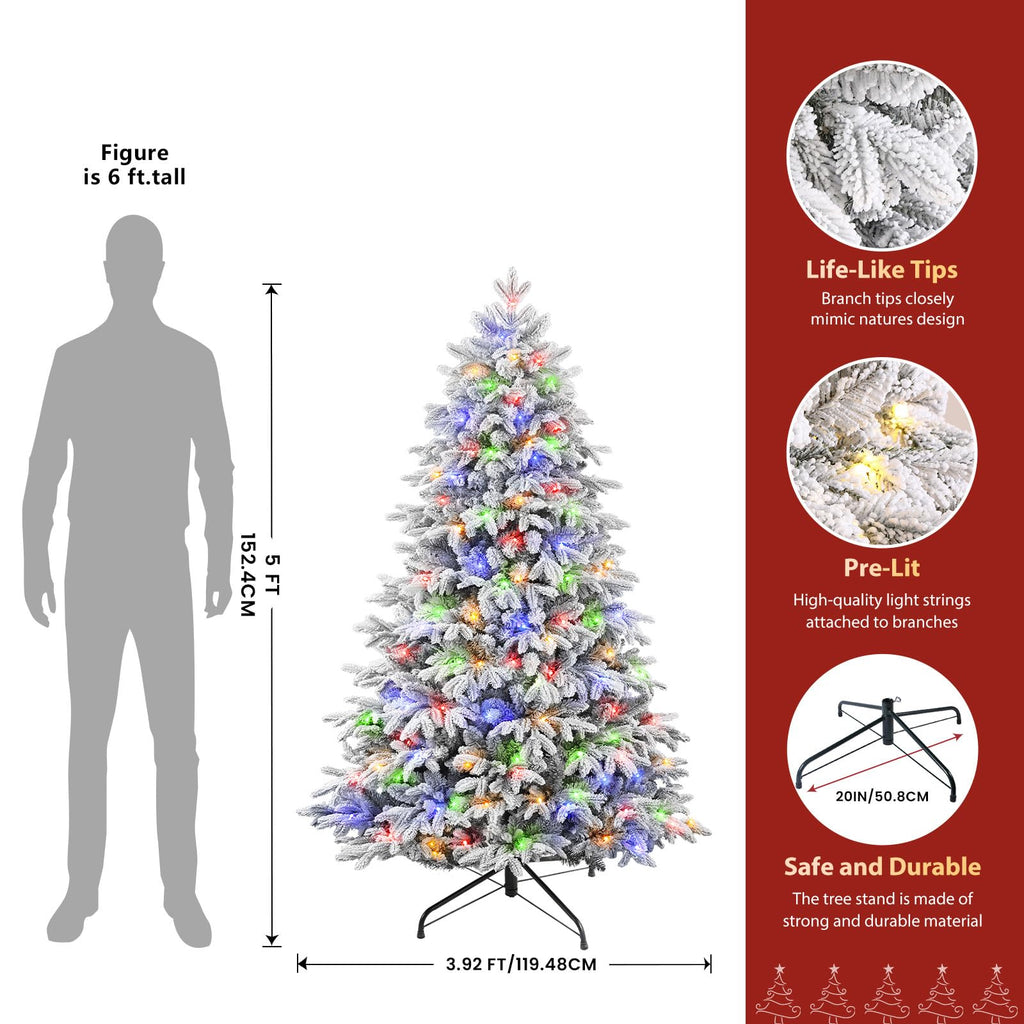 Prelit Artificial Flocked Christmas Tree 5FT & Multi-Color Lights