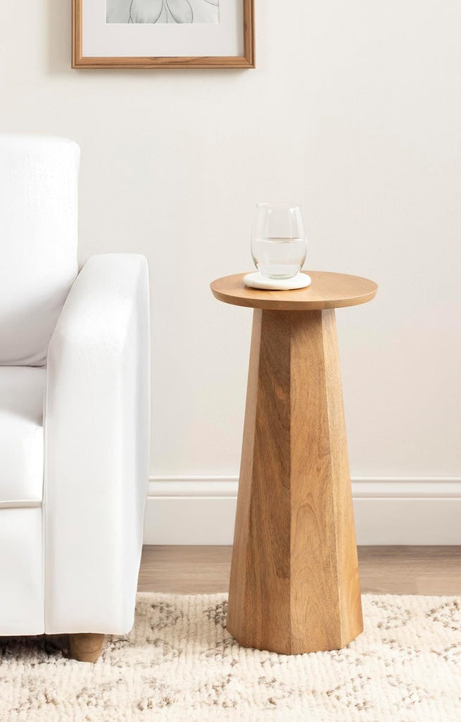 Hemingson Modern Mango Wood Round Drink Table, 10 x 10 x 22, Natural Wood, Mid-Century Circle Pedestal Table for Use