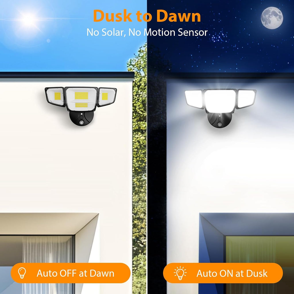 90W Flood Lights Outdoor, 10000LM Dusk to Dawn Outdoor Lighting, IP65 Waterproof, 6500K Daylight, 4 Heads LED