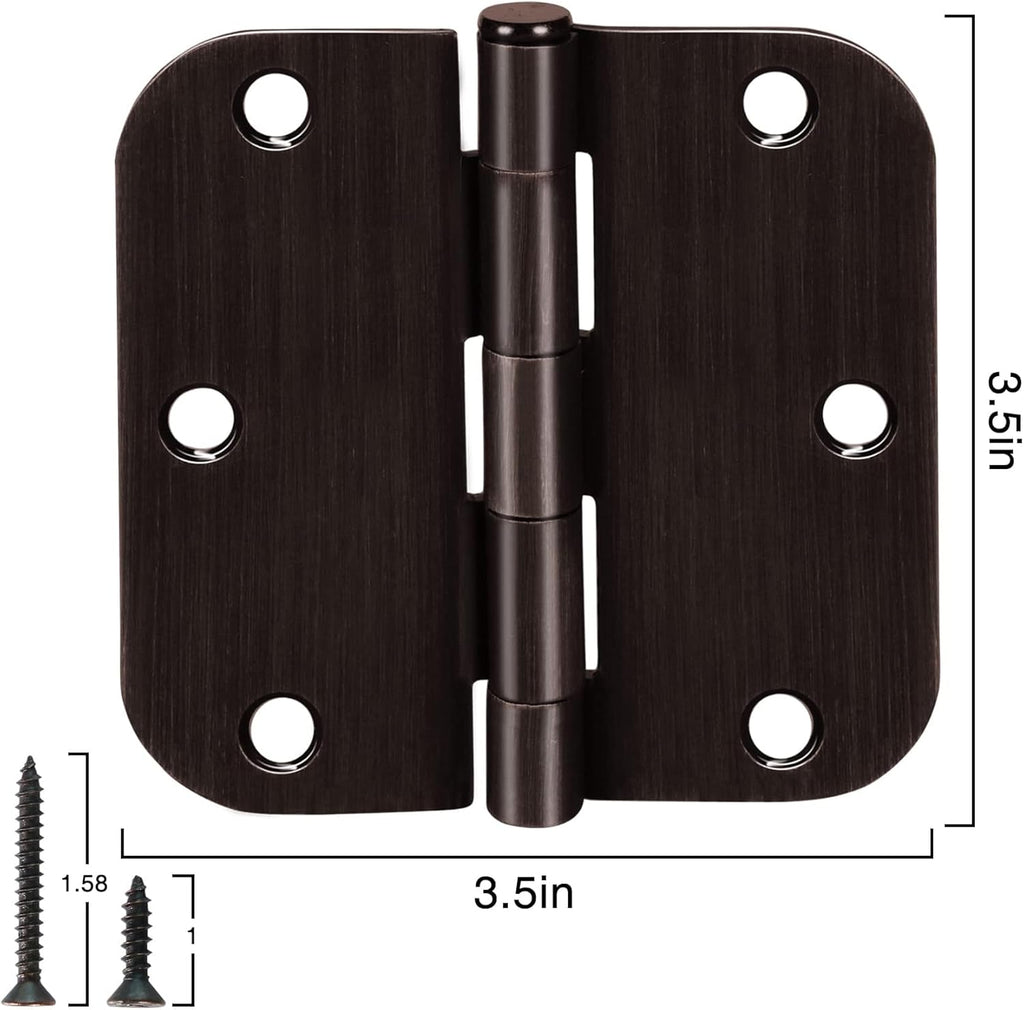 Door Hinge 3 1/2" 12 Pack Rounded Door Hinges Oil Rubbed Bronze 3.5" x 3.5 Inch Hinges for Doors Interior 5/8" Radius