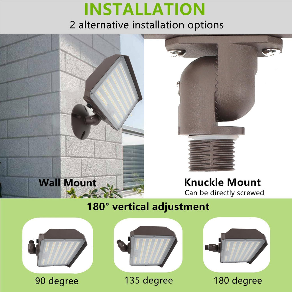 Dusk to Dawn Outdoor 100W LED Flood Light with Knuckle (Plate Included), 14000LM 1000W Equiv., 100-277V 5000K,ETL