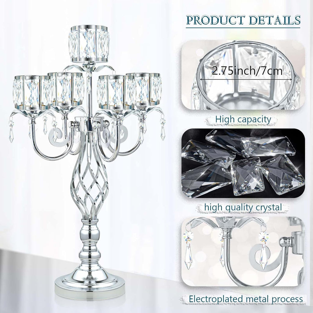 23.2 inch Tall Elegant and Chic 5 Arm Pendant Crystal Candlestick Holder Table Decoration tealight Candle Holder