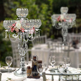 Crystal Candelabra Centerpiece, 5-Light Gold Metal Stand with Hanging Crystals, Decorative Wedding Table Holder (1